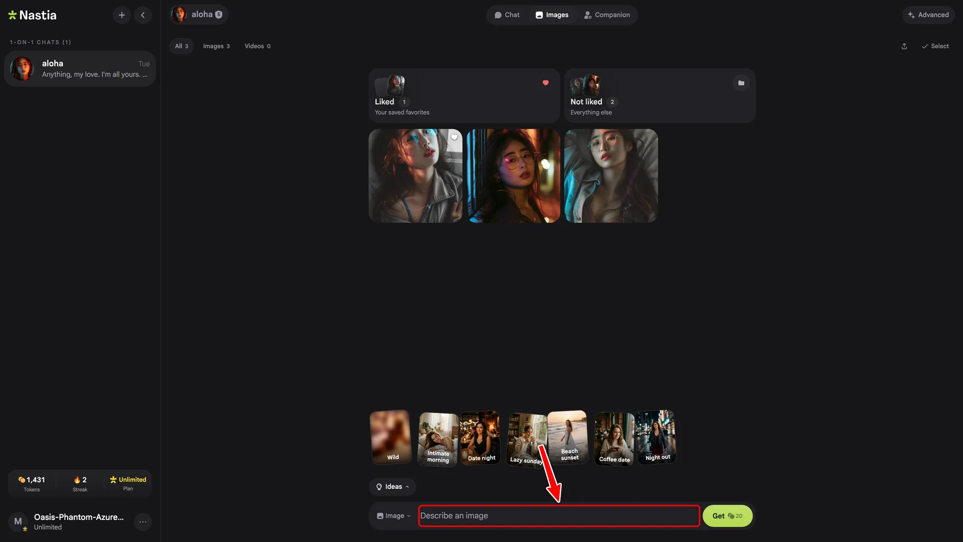 Desktop Images tab showing the gallery and the prompt bar at the bottom.