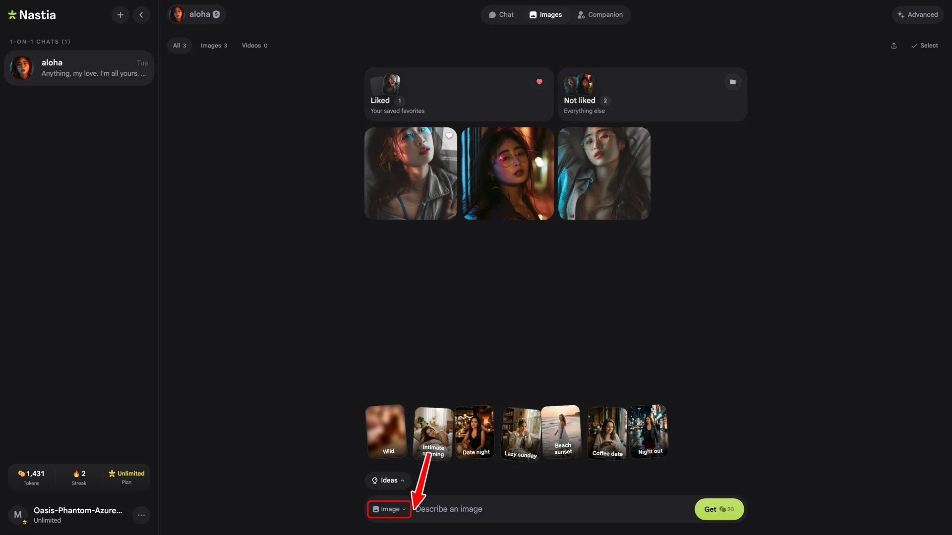 Desktop prompt bar with a red box around the Image/Video mode selector.